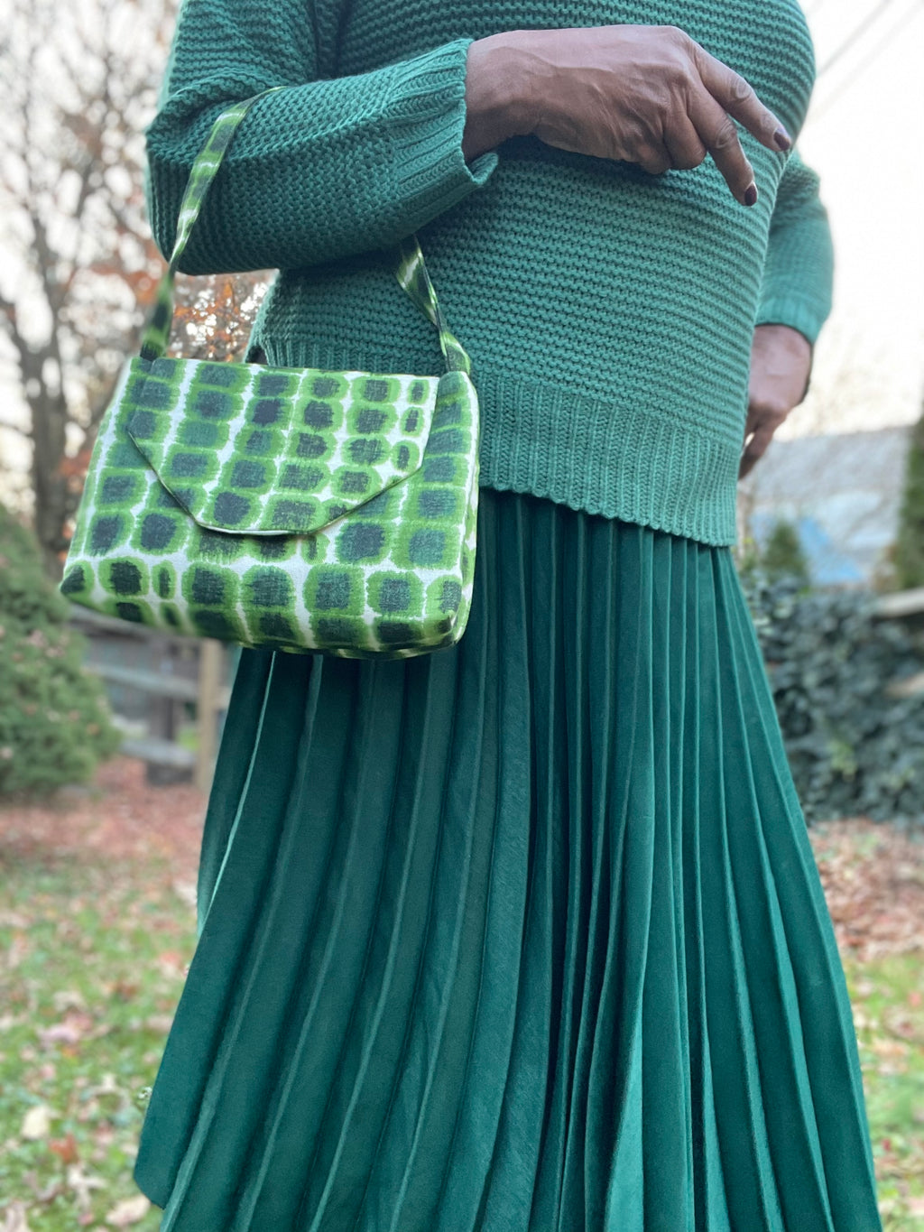 Green and Black Print Bag