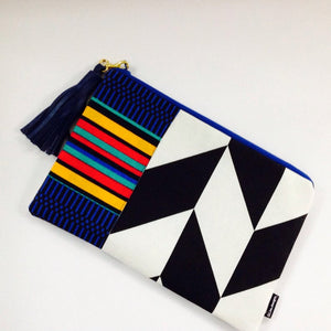 Black and White Clutch, Chevron and African Print Bag, Small Cosmetic Bag,