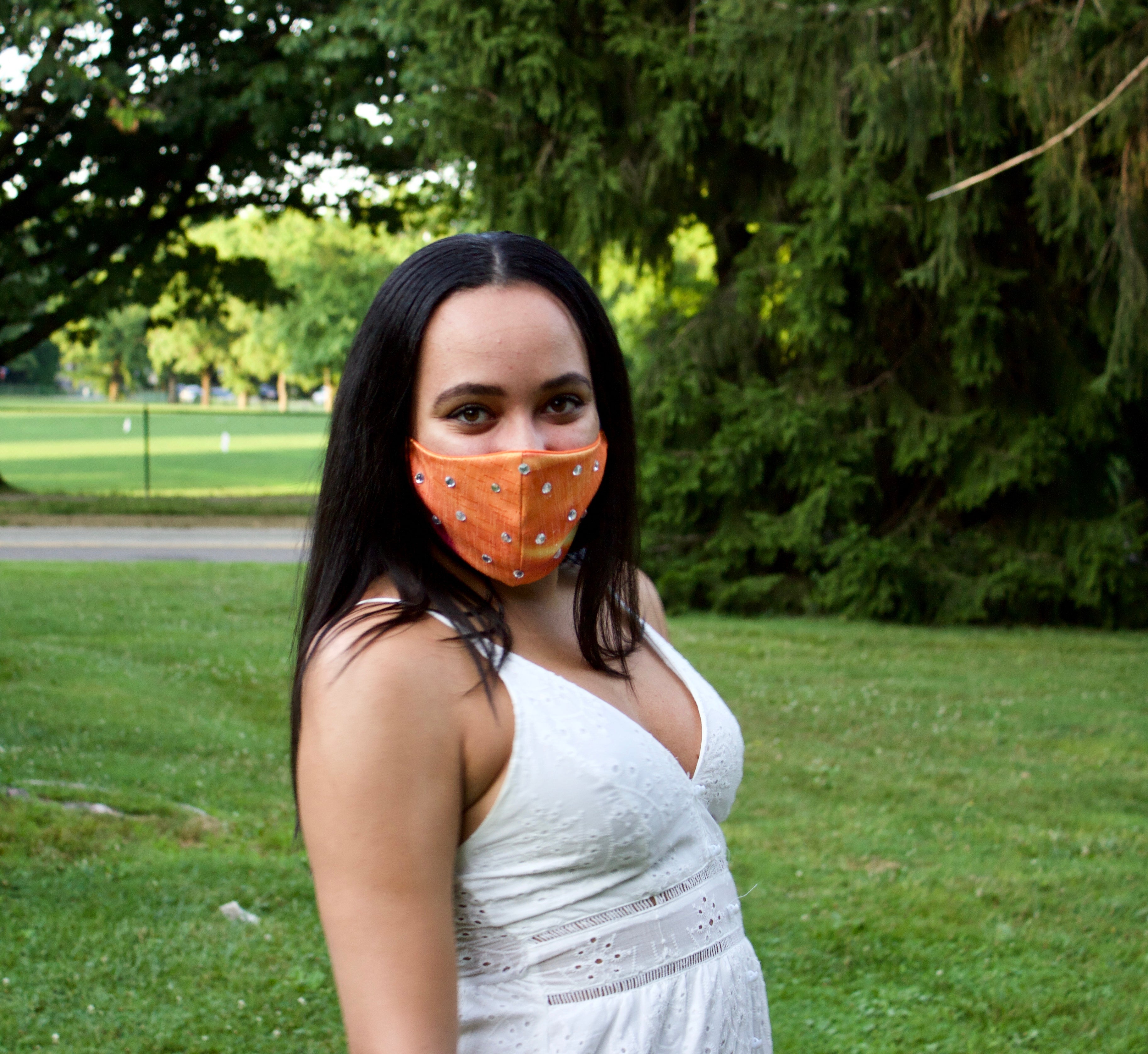 Orange Mask with Rhinestones