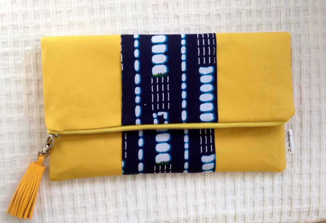 Yellow and Blue Fold over Clutch Bag