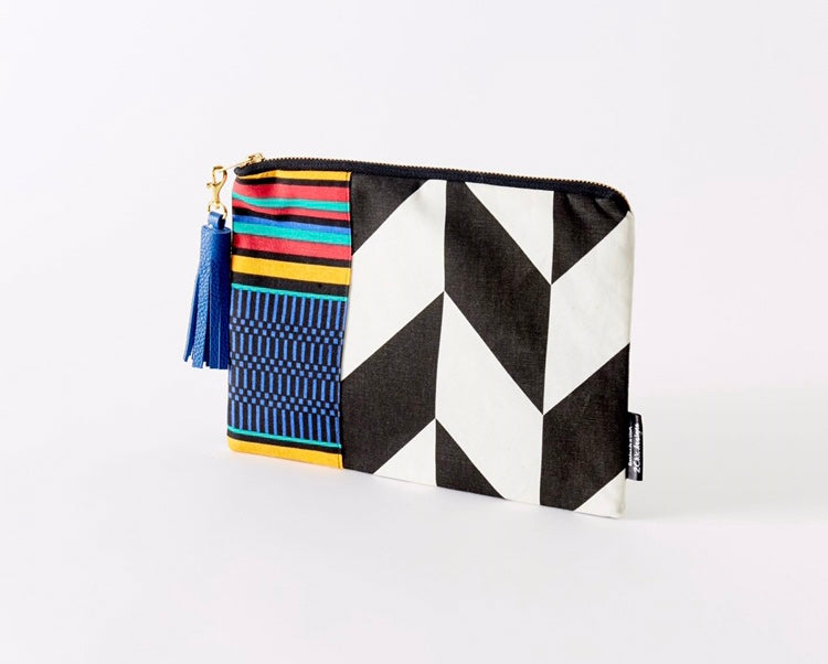Black and White Clutch, Chevron and African Print Bag, Small Cosmetic Bag,