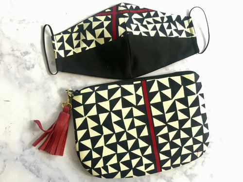 Geometric Print Pouch Bag and Non Medical Face Mask