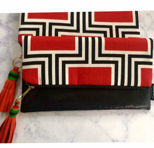 Orange and Black Fold Over Clutch, Orange Geometric Clutch, Handmade Bags, Gift Guide, Fashion Trend, Mod Bag