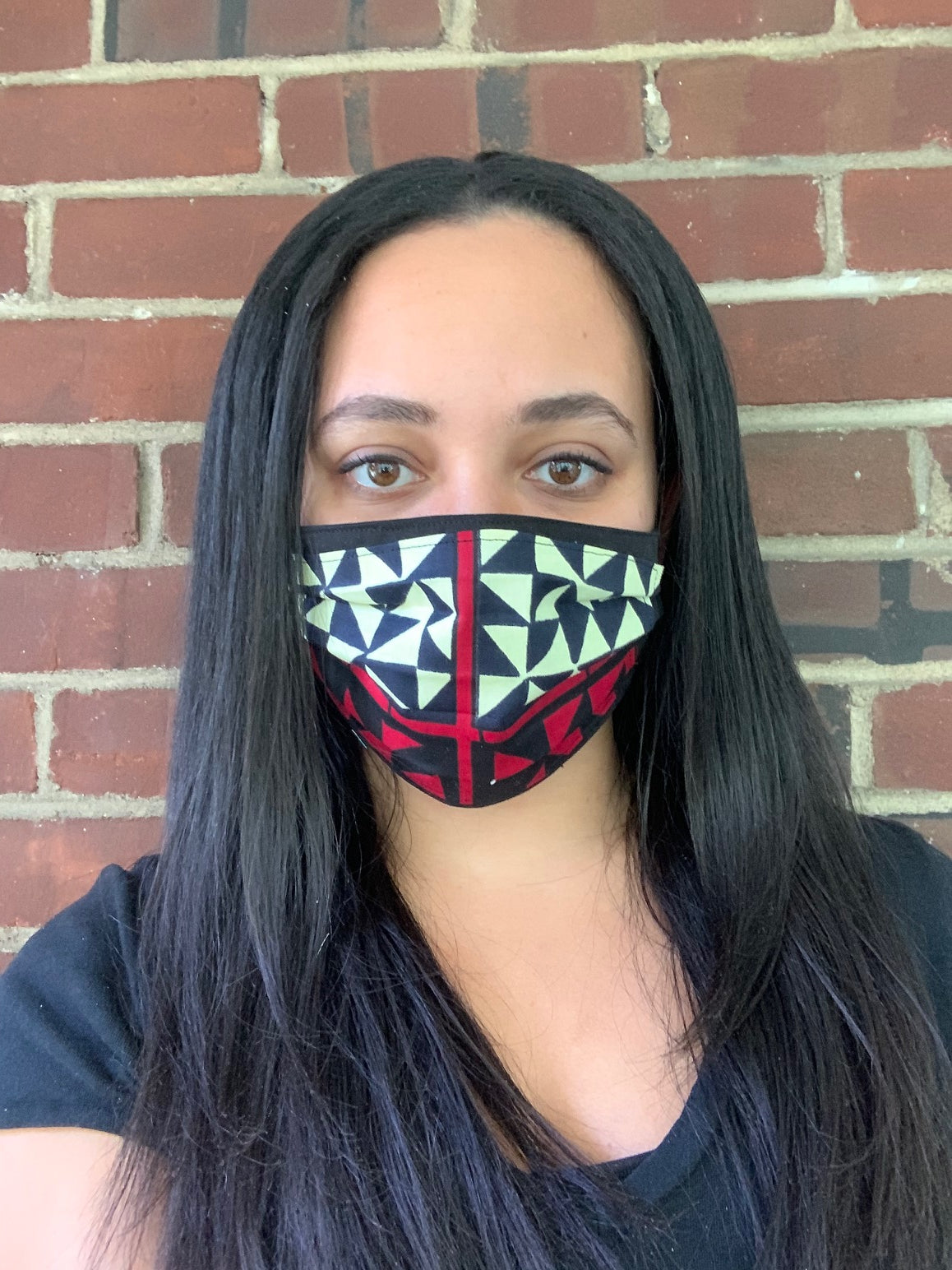 Red & White Geometric Face Mask