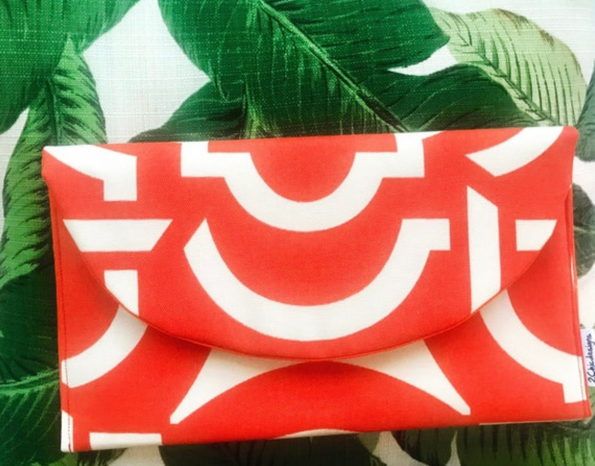 Orange and White Geometric Clutch Bag